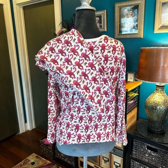 Roller Rabbit Pink Monkey Print Long Sleeve Pajama Set - Picture 3 of 6